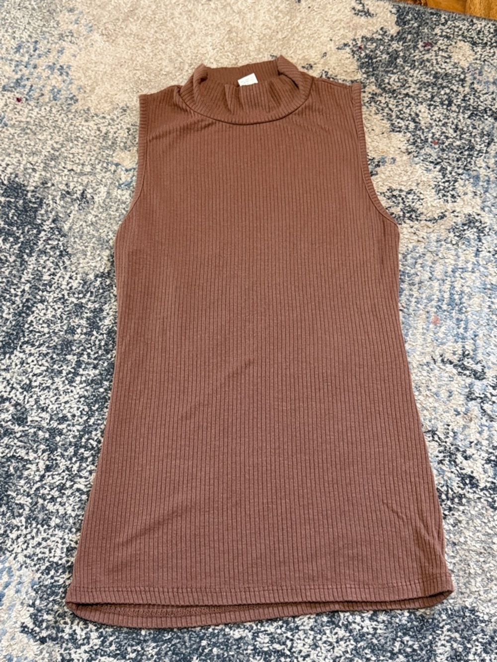 Bozzolo Ribbed Mock Neck Sleeveless Tank - Brown